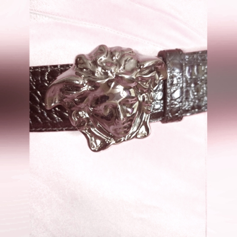 Versace Medusa-head crocodile-embossed belt